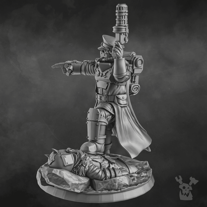 Imperial Army Dawnguard Commissar, 28mm heroic scale unpainted resin, view 5
