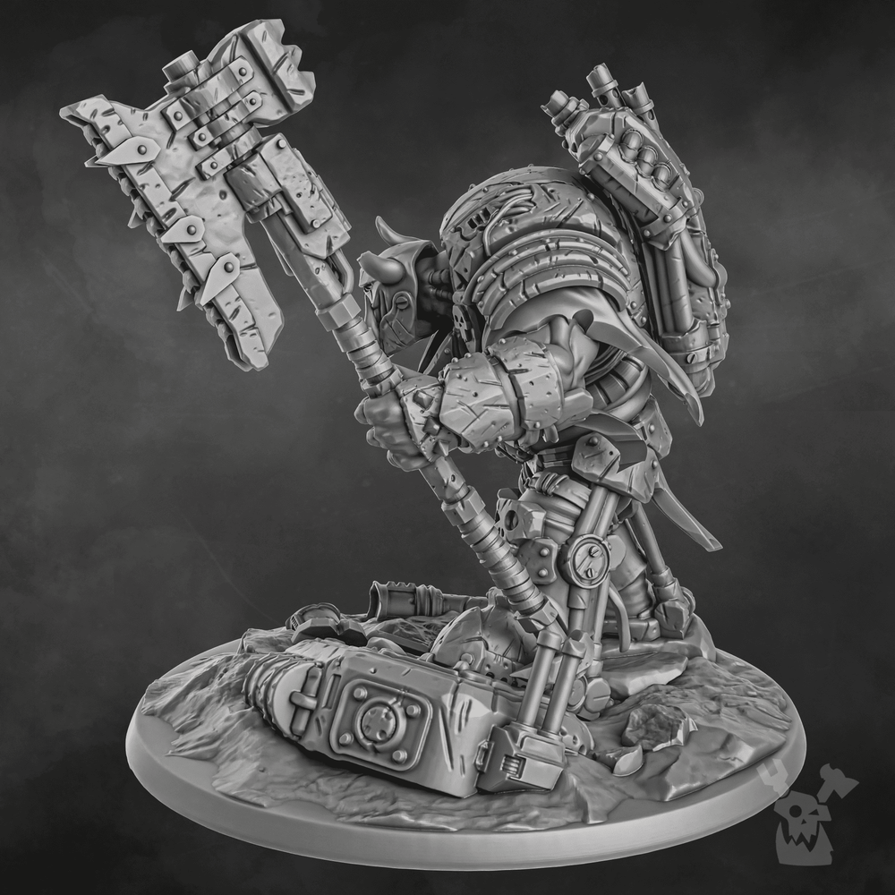 Orks Bullwar Boss, proxy miniature, character, 28mm heroic scale unpainted resin, view 8