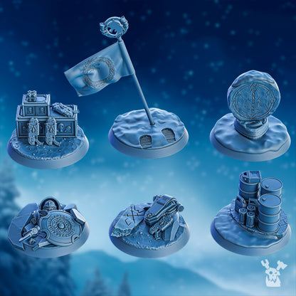 Wolf Knights Objective Markers, resin miniature bases, 28mm heroic scale unpainted resin