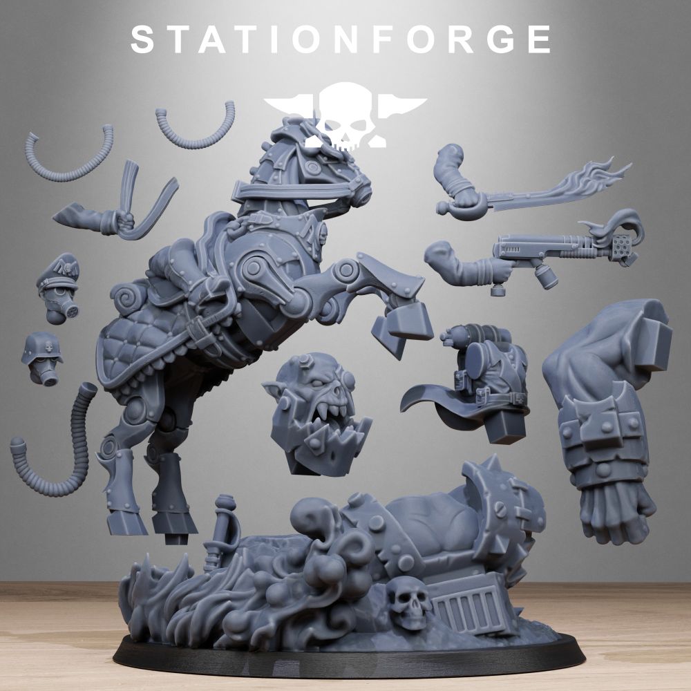 Grim Guard Officer Horseman, Imperial Army proxy miniature, infantry, 28mm heroic scale unpainted resin, view 3