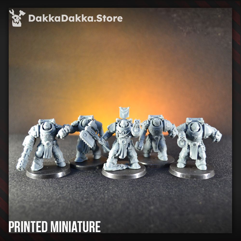 Flame Knights Destroyers Squad, proxy miniature, 28mm heroic scale unpainted resin, view 3