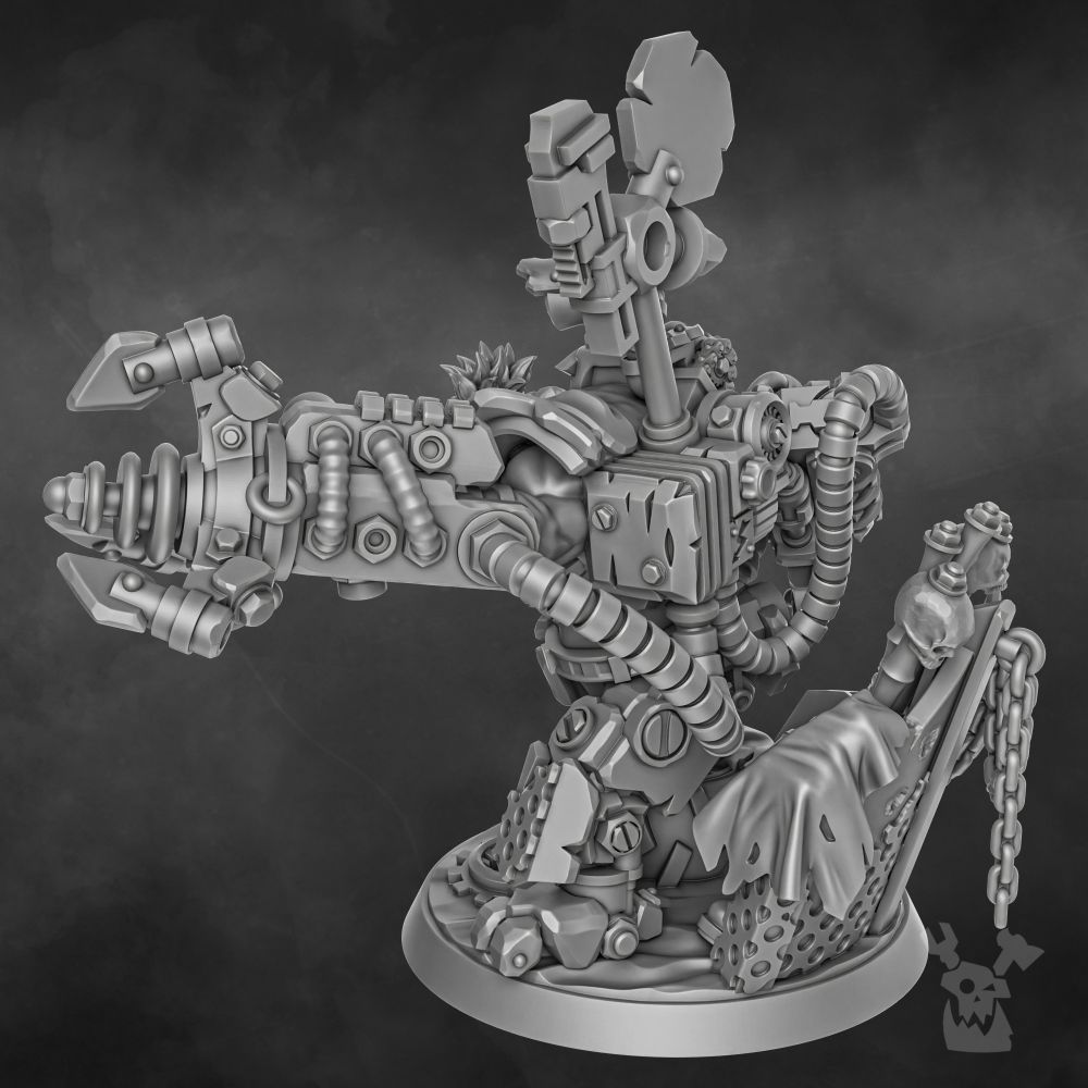 Orks Nikk Da Tech, proxy miniature, 28mm heroic scale unpainted resin, view 4