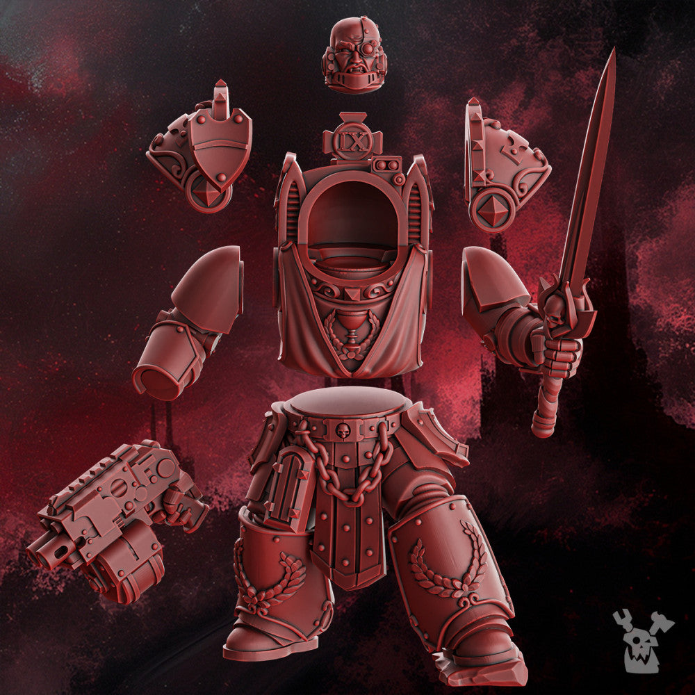 Crimson Knights Commander In Destroyer Armor, proxy miniature, character, 28mm heroic scale unpainted resin
