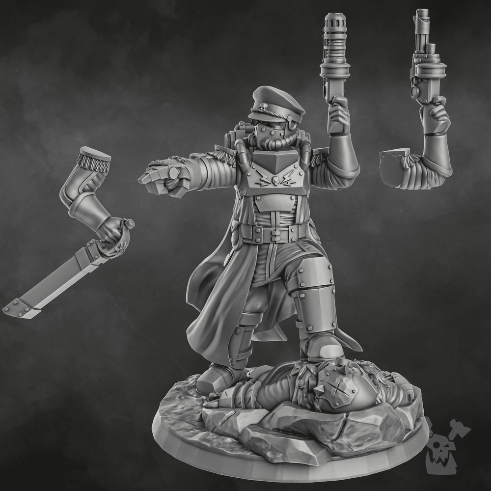 Imperial Army Dawnguard Commissar, 28mm heroic scale unpainted resin, view 9
