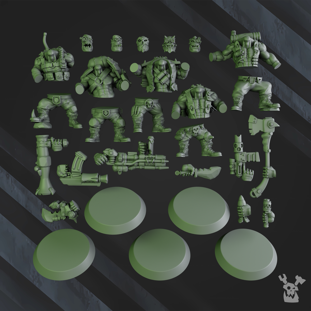 Orks Blak Orks Mob, proxy miniature, squad, 28mm heroic scale unpainted resin, view 7