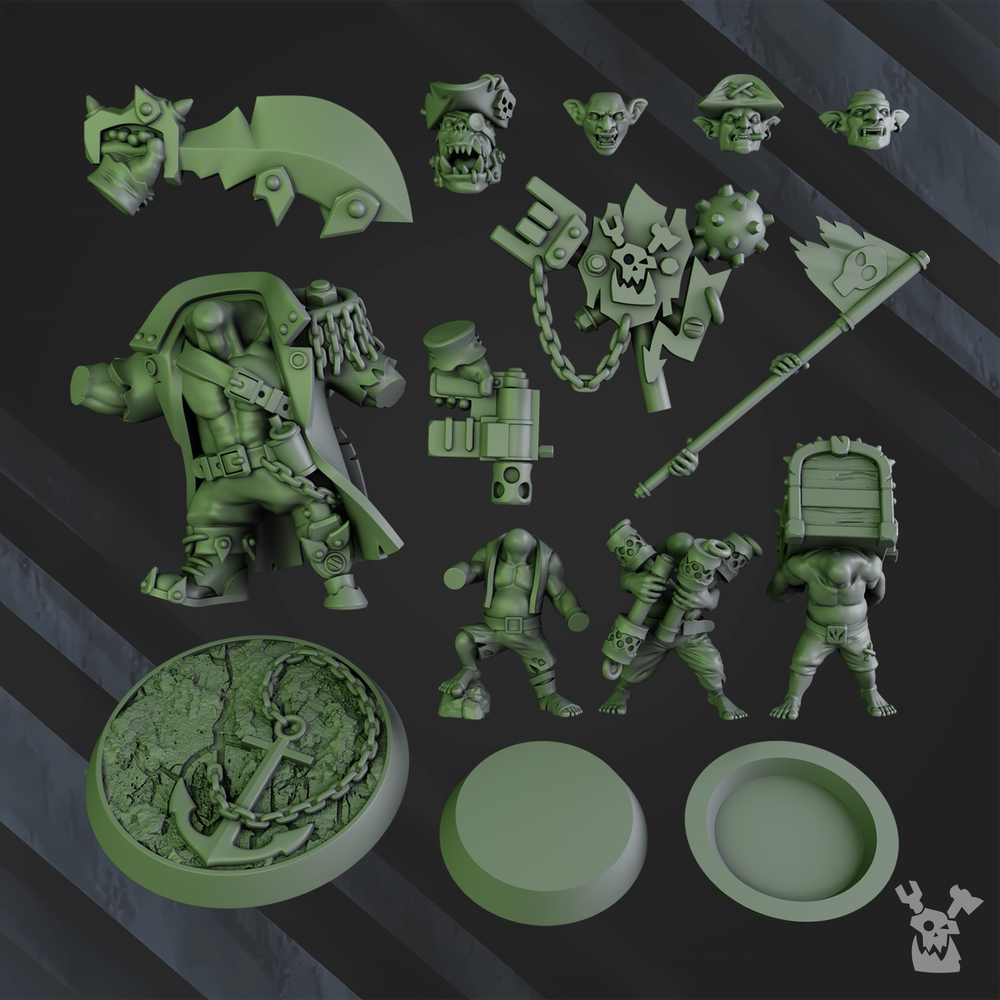 Orks Kapn Blaaady Beard, proxy miniature, 28mm heroic scale unpainted resin, view 7