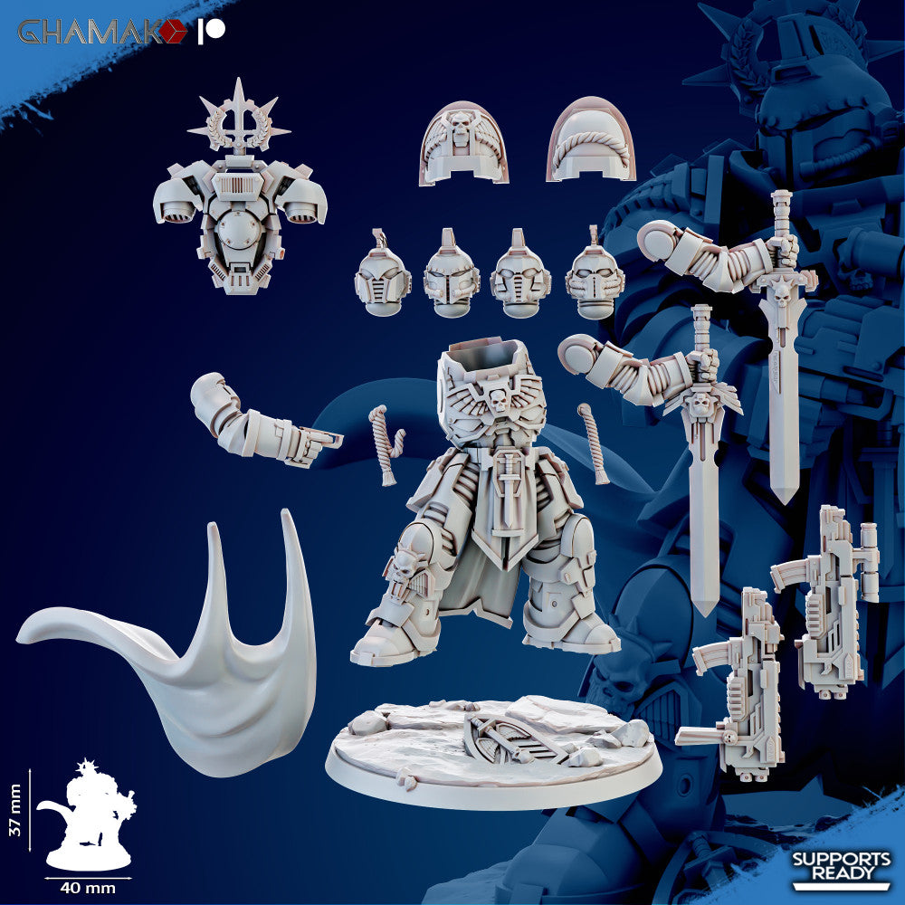 Space Knights Centurion, proxy miniature, 28mm heroic scale unpainted resin, view 2