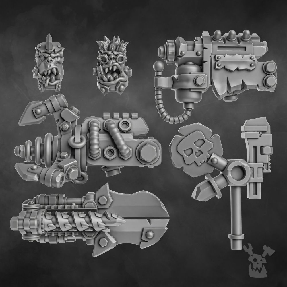 Orks Nikk Da Tech, proxy miniature, 28mm heroic scale unpainted resin, view 7