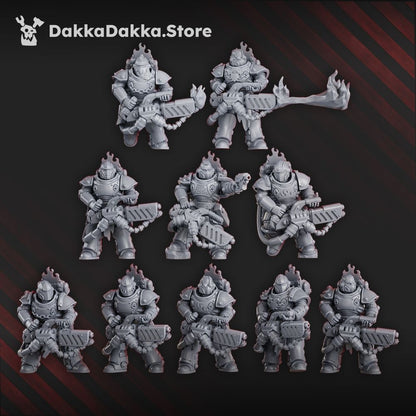 Flame Knights Team Ignitium, proxy miniature, squad, 28mm heroic scale unpainted resin, view 7