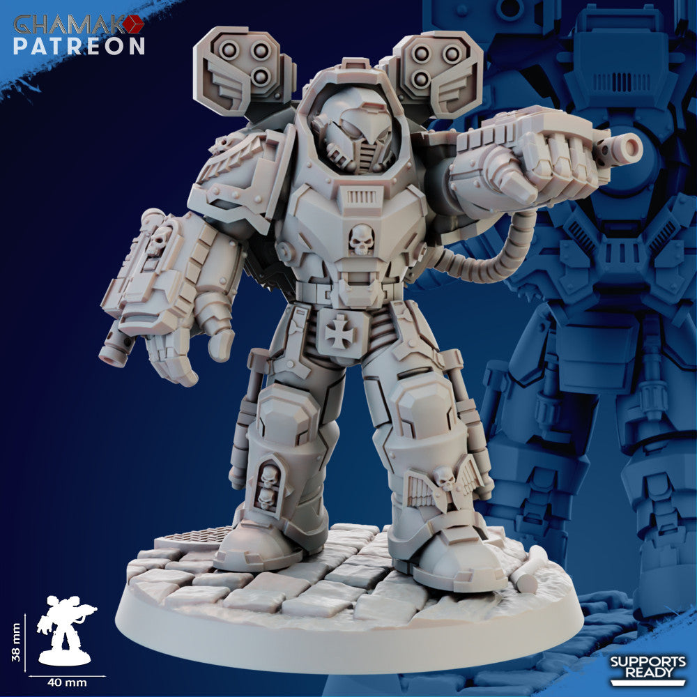 Space Knights Devastator With Hand Flamer (3 Units), proxy miniature, squad, 28mm heroic scale unpainted, view 2