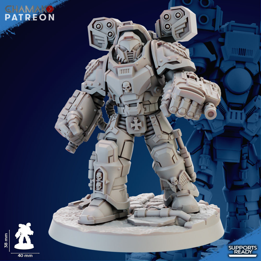 Space Knights Devastator With Hand Flamer (3 Units), proxy miniature, squad, 28mm heroic scale unpainted, view 3