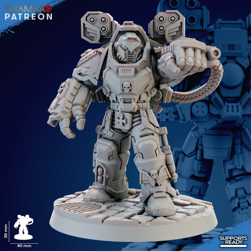 Space Knights Devastator With Hand Gatling (3 Units), proxy miniature, squad, 28mm heroic scale, view 2
