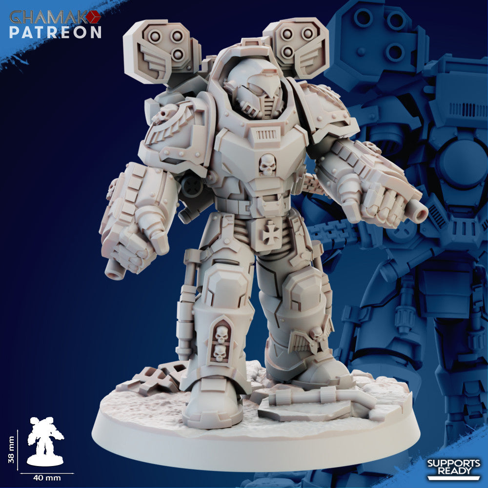 Space Knights Devastator With Hand Gatling (3 Units), proxy miniature, squad, 28mm heroic scale, view 3