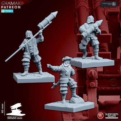 Iron Korps Heavy Support Team With Rocket Launcher, Imperial Army proxy miniature, squad, 28mm heroic scale, view 2