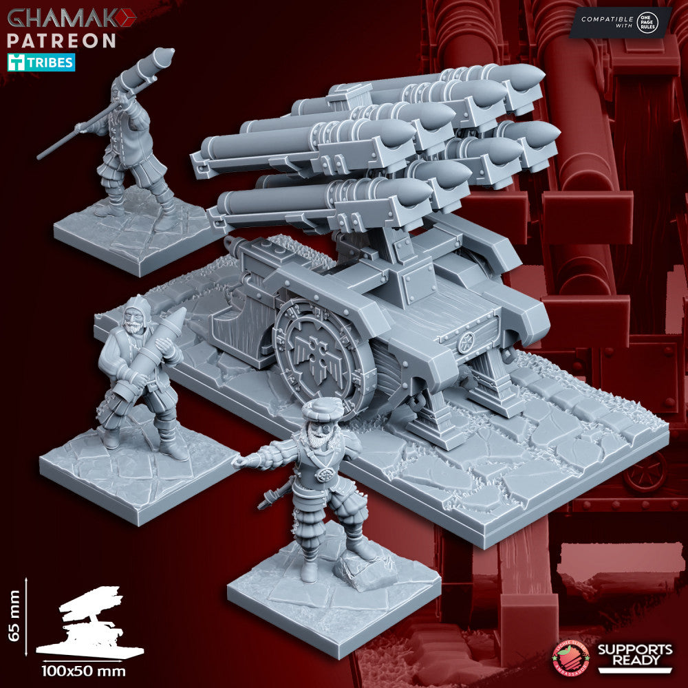 Iron Korps Heavy Support Team With Rocket Launcher, Imperial Army proxy miniature, squad, 28mm heroic scale unpainted resin