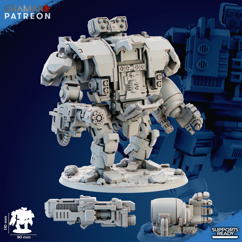 Space Knights Mortis Warwalker, proxy miniature, 28mm heroic scale unpainted resin, view 5