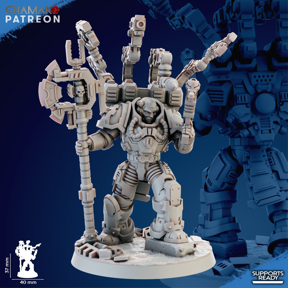 Hooded Knights Robed Technomancer, proxy miniature, 28mm heroic scale unpainted resin, view 2