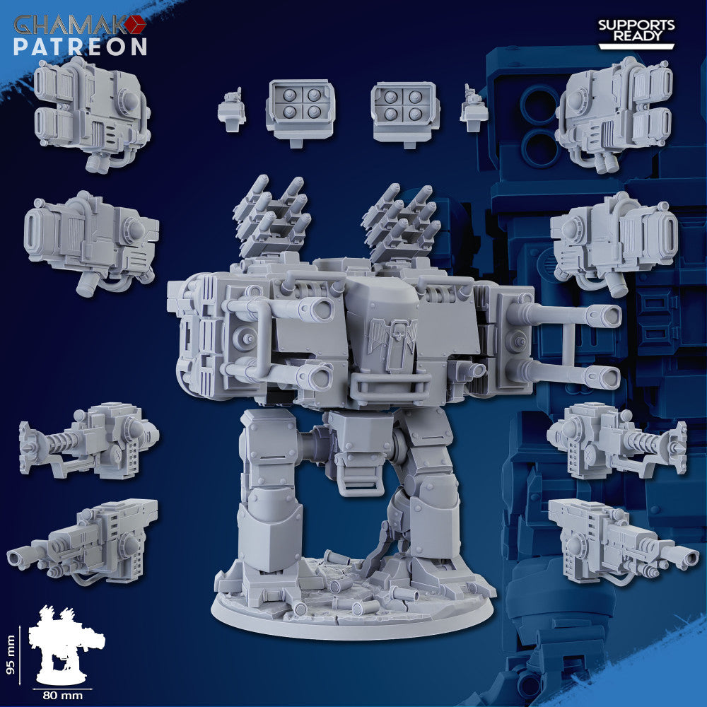 Space Knights Firestorm Mech, proxy miniature, walker, 28mm heroic scale unpainted resin, view 2