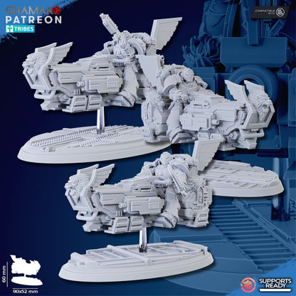 Hooded Knights Winged Lions A-Grav Bikes (3 Units), proxy miniature, squad, 28mm heroic scale unpainted resin