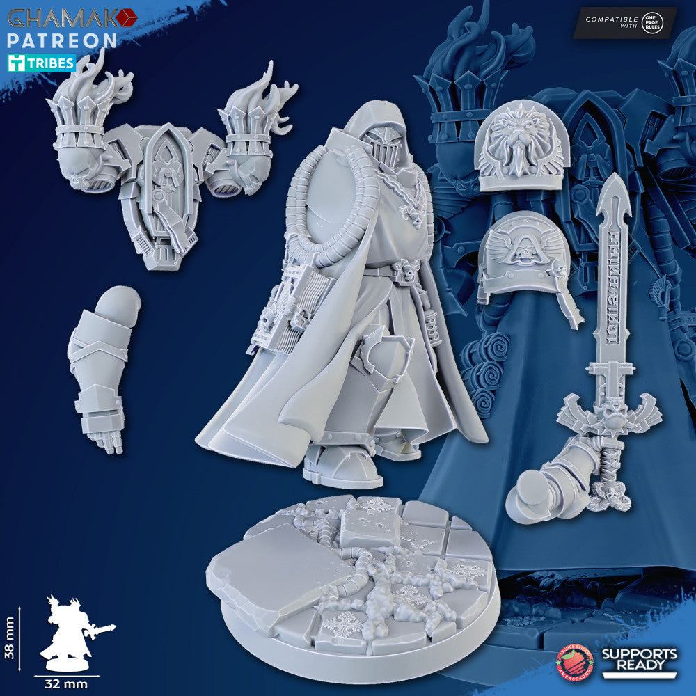 Hooded Knights Ramiel, proxy miniature, 28mm heroic scale unpainted resin, view 2