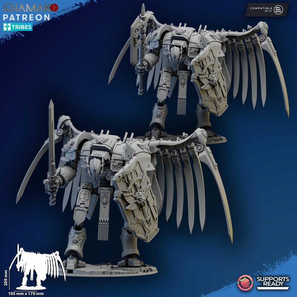 Crimson Knights Angelic Titan, proxy miniature, walker, 28mm heroic scale unpainted resin, view 3