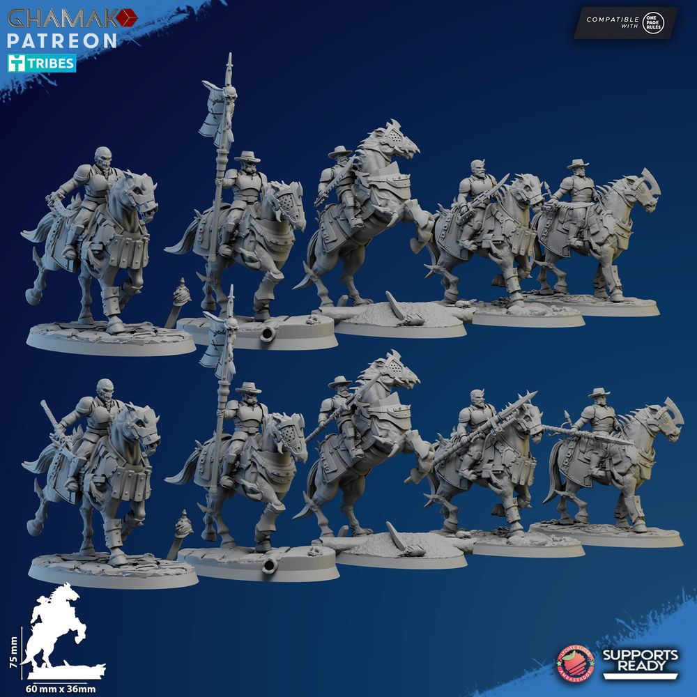 Dark Space Knights Cavalry (5 Units), proxy miniature, squad, 28mm heroic scale unpainted resin