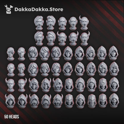 Dark Space Knights Coven Heads Set, resin conversion bits, 28mm heroic scale unpainted resin