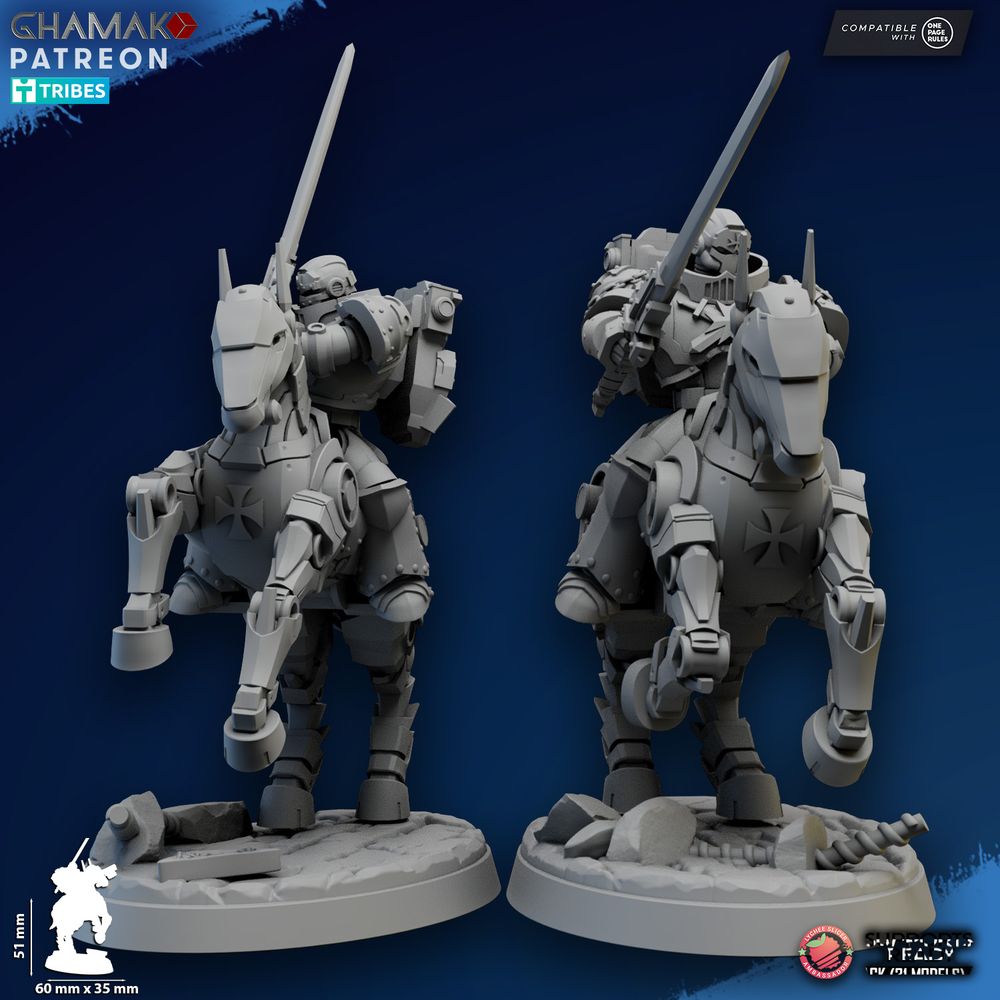 Crusader Knights Mechanized Heavy Cavalry, proxy miniature, 28mm heroic scale unpainted resin, view 4
