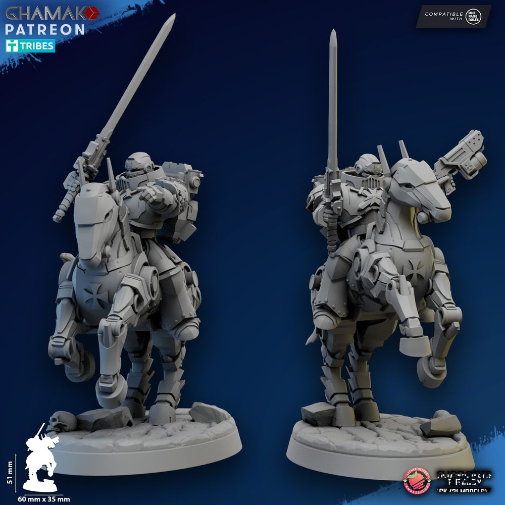 Crusader Knights Mechanized Heavy Cavalry, proxy miniature, 28mm heroic scale unpainted resin, view 3