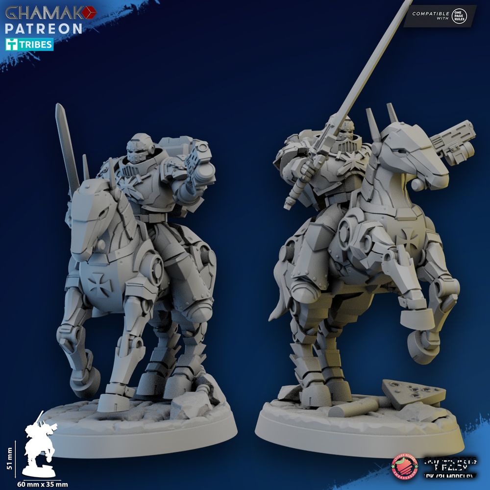 Crusader Knights Mechanized Heavy Cavalry, proxy miniature, 28mm heroic scale unpainted resin, view 2