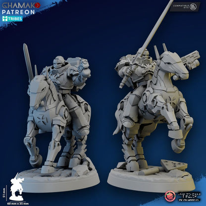 Crusader Knights Mechanized Heavy Cavalry, proxy miniature, 28mm heroic scale unpainted resin, view 2