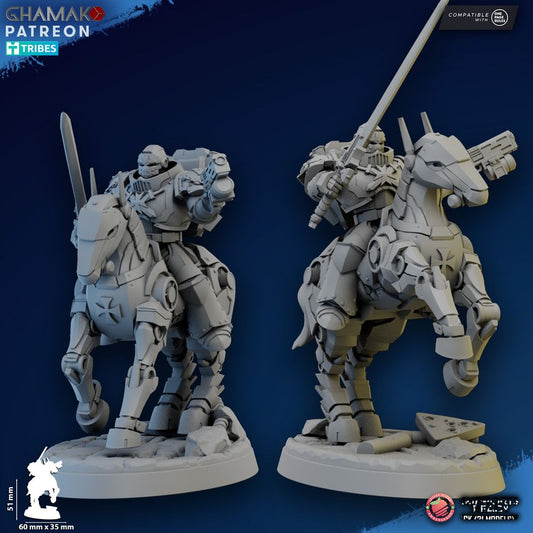 Crusader Knights Mechanized Heavy Cavalry, proxy miniature, 28mm heroic scale unpainted resin, view 2