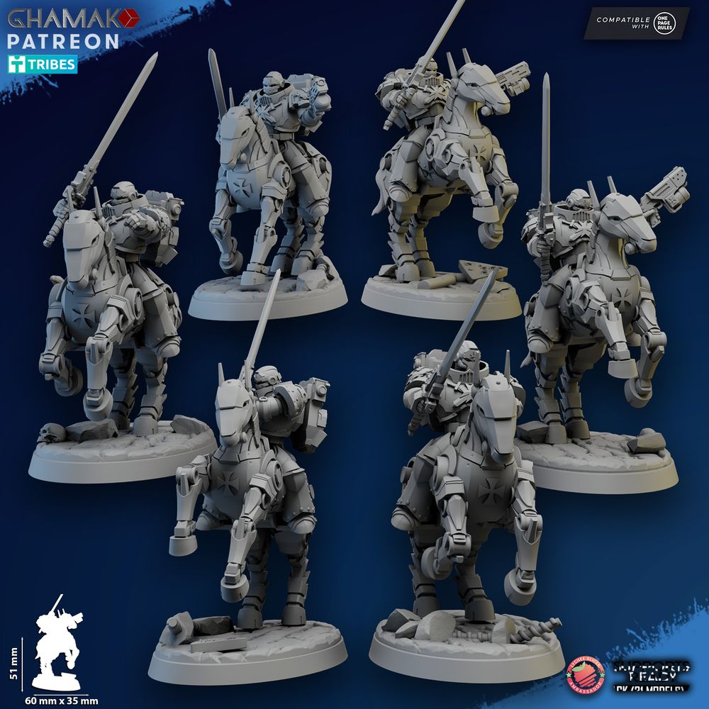 Crusader Knights Mechanized Heavy Cavalry, proxy miniature, 28mm heroic scale unpainted resin