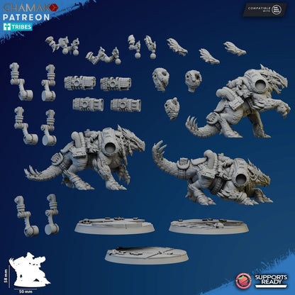 Tuai Ravok Cannons, proxy miniature, artillery, 28mm heroic scale unpainted resin, view 3