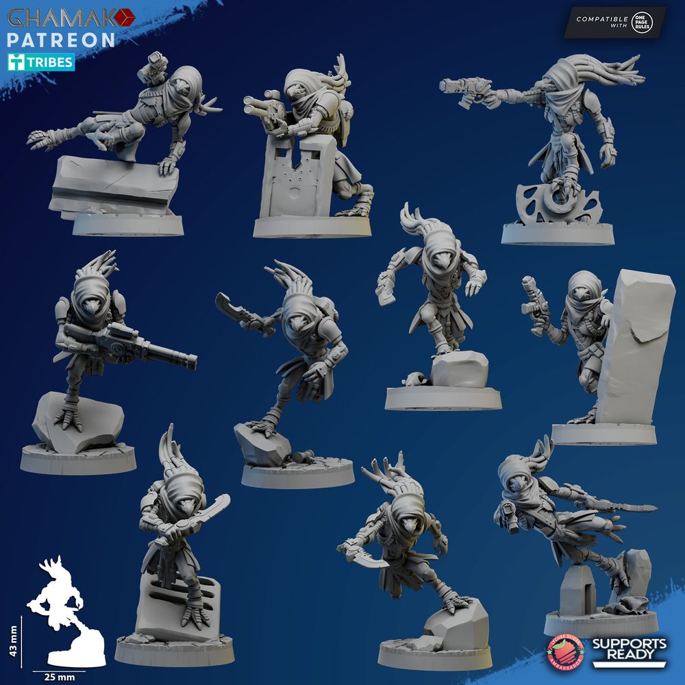 Tuai Riftclaw Shades, proxy miniature, 28mm heroic scale unpainted resin
