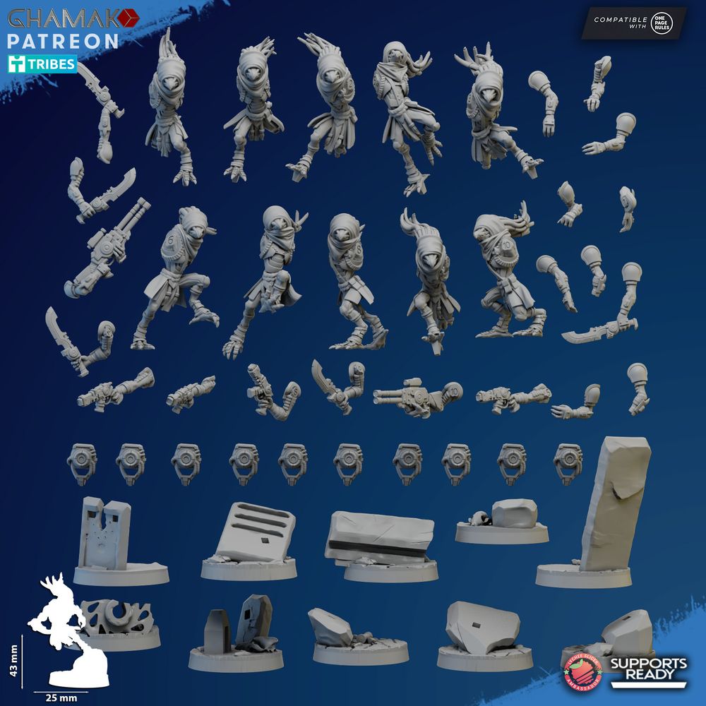 Tuai Riftclaw Shades, proxy miniature, 28mm heroic scale unpainted resin, view 5