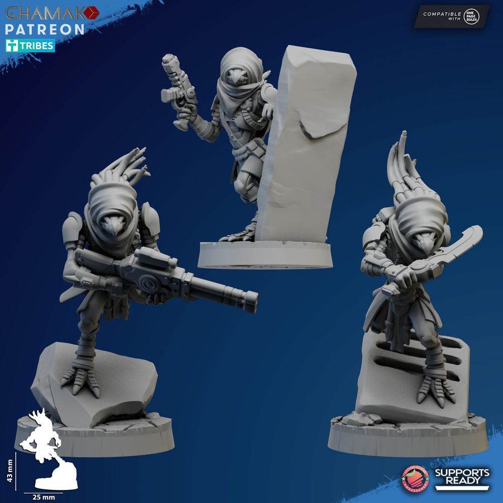Tuai Riftclaw Shades, proxy miniature, 28mm heroic scale unpainted resin, view 3