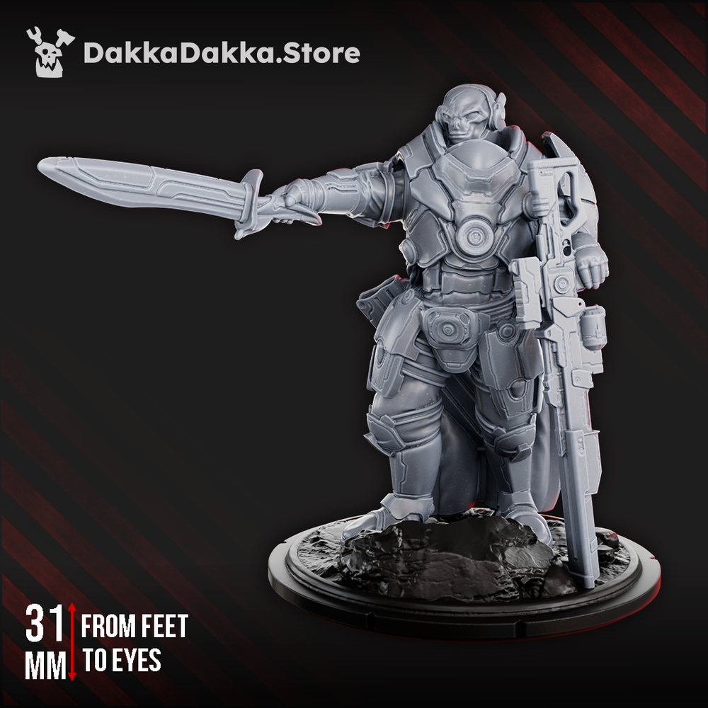 Tuai Shays Infernosword, proxy miniature, 28mm heroic scale unpainted resin