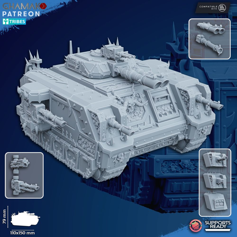 Dark Space Knights Armored Tank, proxy miniature, 28mm heroic scale unpainted resin, view 3