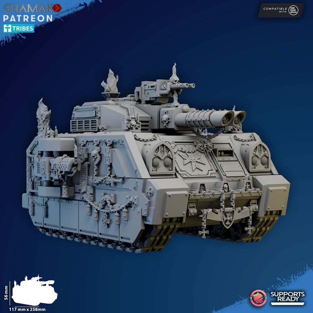 Crusader Knights Templar Tactical Tank, proxy miniature, 28mm heroic scale unpainted resin, view 3