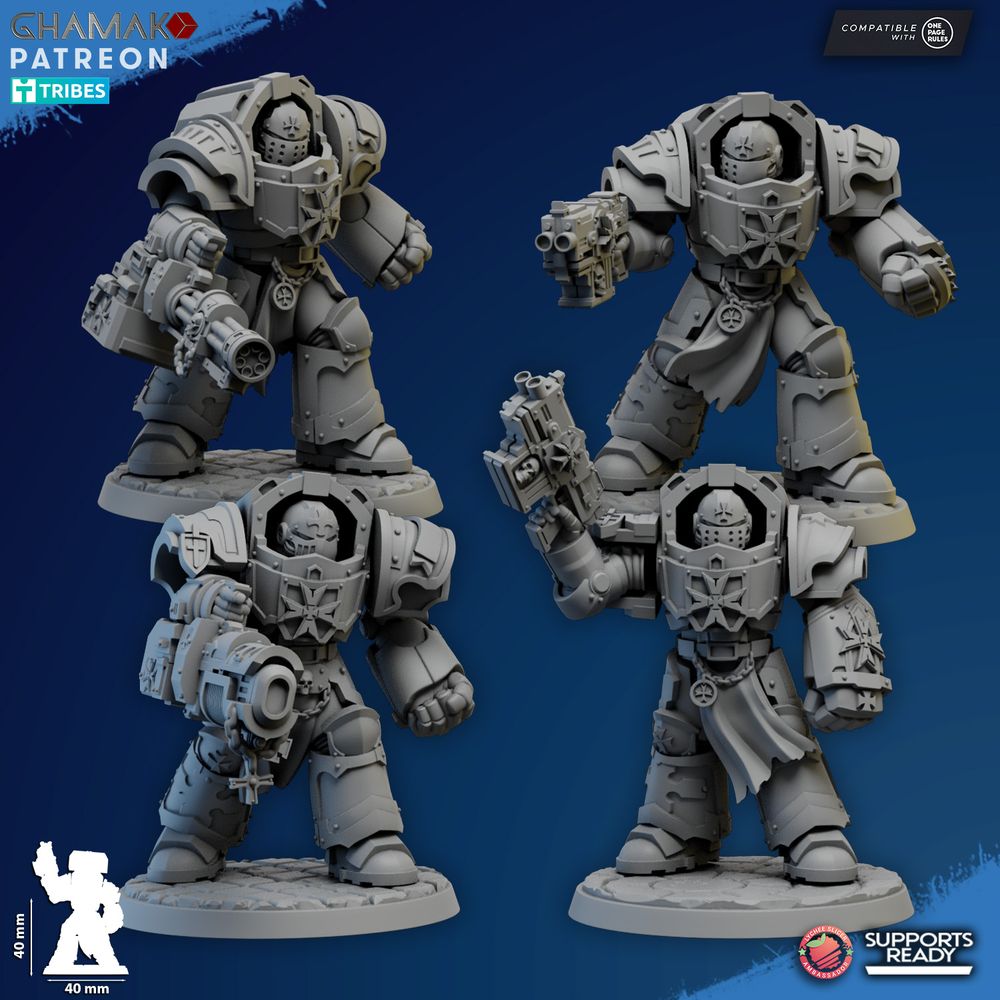 Crusader Knights Ranged Exterminators, proxy miniature, terrain, 28mm heroic scale unpainted resin, view 3