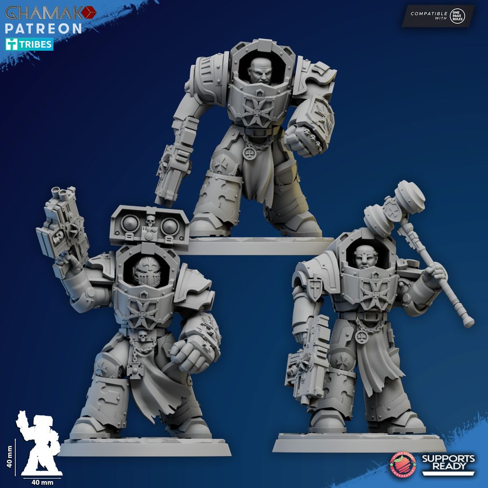 Crusader Knights Ranged Exterminators, proxy miniature, terrain, 28mm heroic scale unpainted resin, view 2