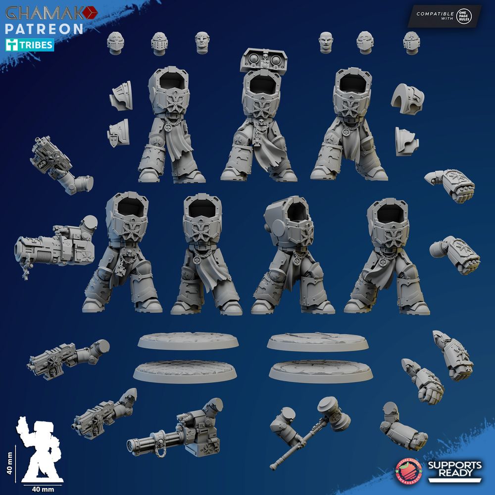 Crusader Knights Ranged Exterminators, proxy miniature, terrain, 28mm heroic scale unpainted resin, view 4