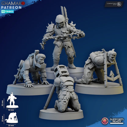 Dark Space Knights Torturer And Prisoners, proxy miniature, 28mm heroic scale unpainted resin