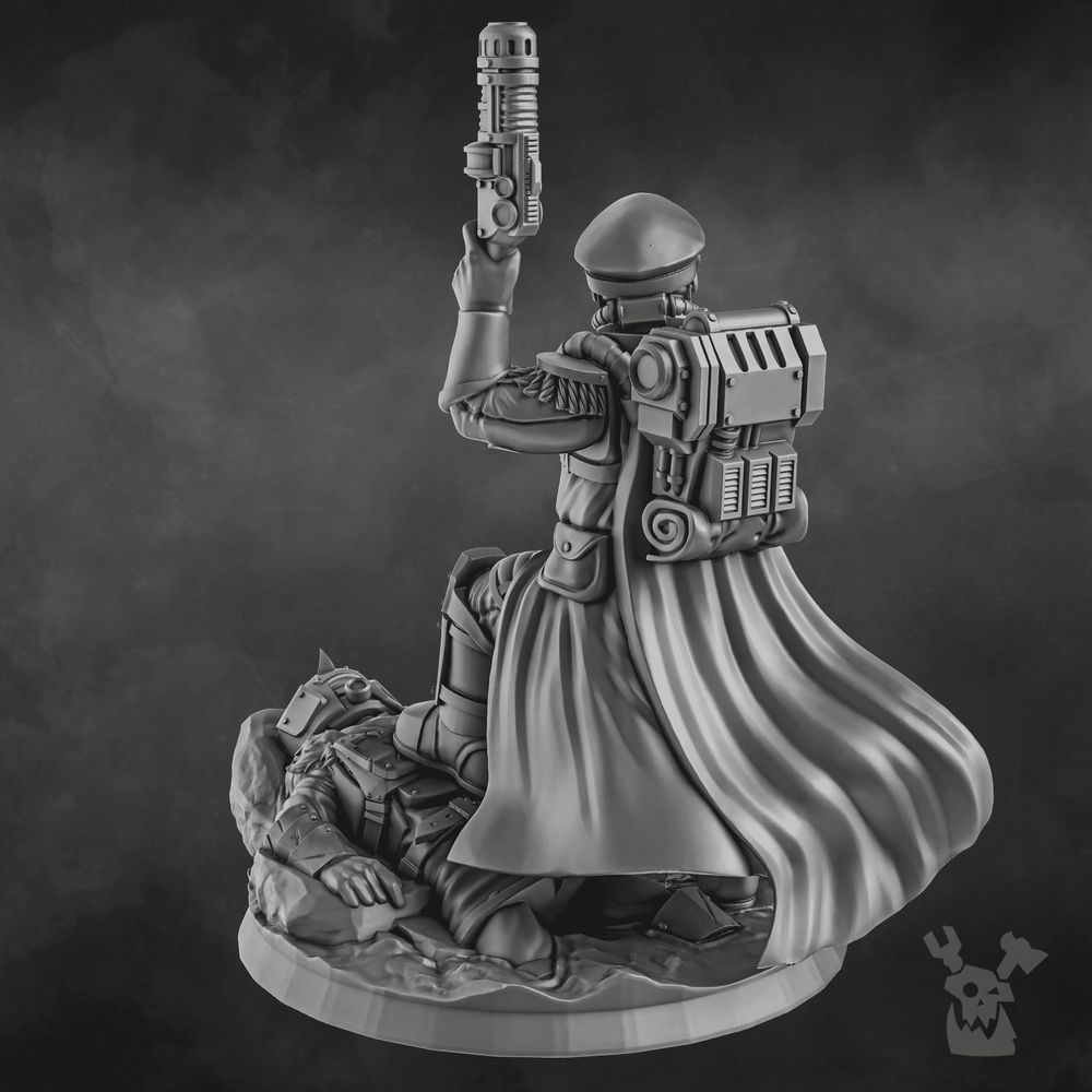 Imperial Army Dawnguard Commissar, 28mm heroic scale unpainted resin, view 3