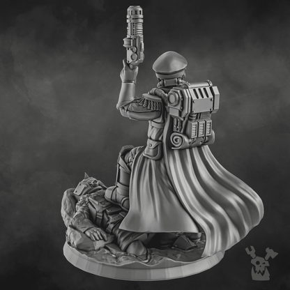Imperial Army Dawnguard Commissar, 28mm heroic scale unpainted resin, view 3