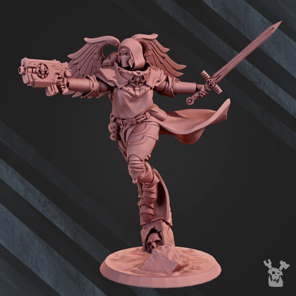 Battle Sisters Angel Of War, proxy miniature, 28mm heroic scale unpainted resin, view 6