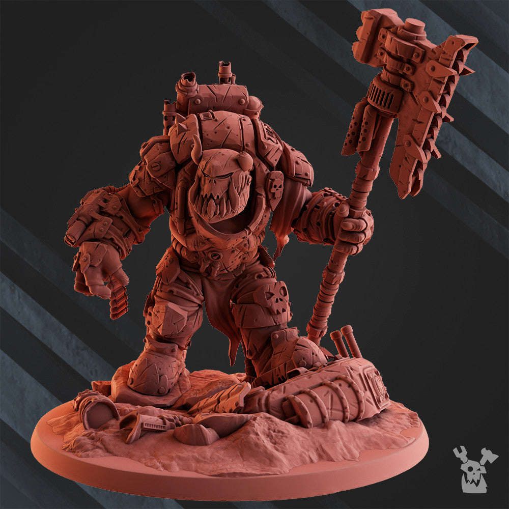 Orks Bullwar Boss, proxy miniature, character, 28mm heroic scale unpainted resin, view 7