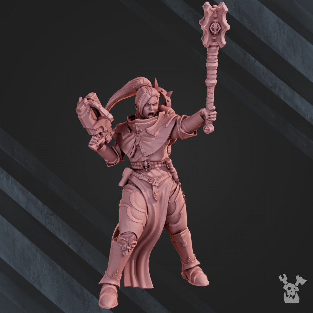 Battle Sisters Commander, proxy miniature, character, 28mm heroic scale unpainted resin, view 5