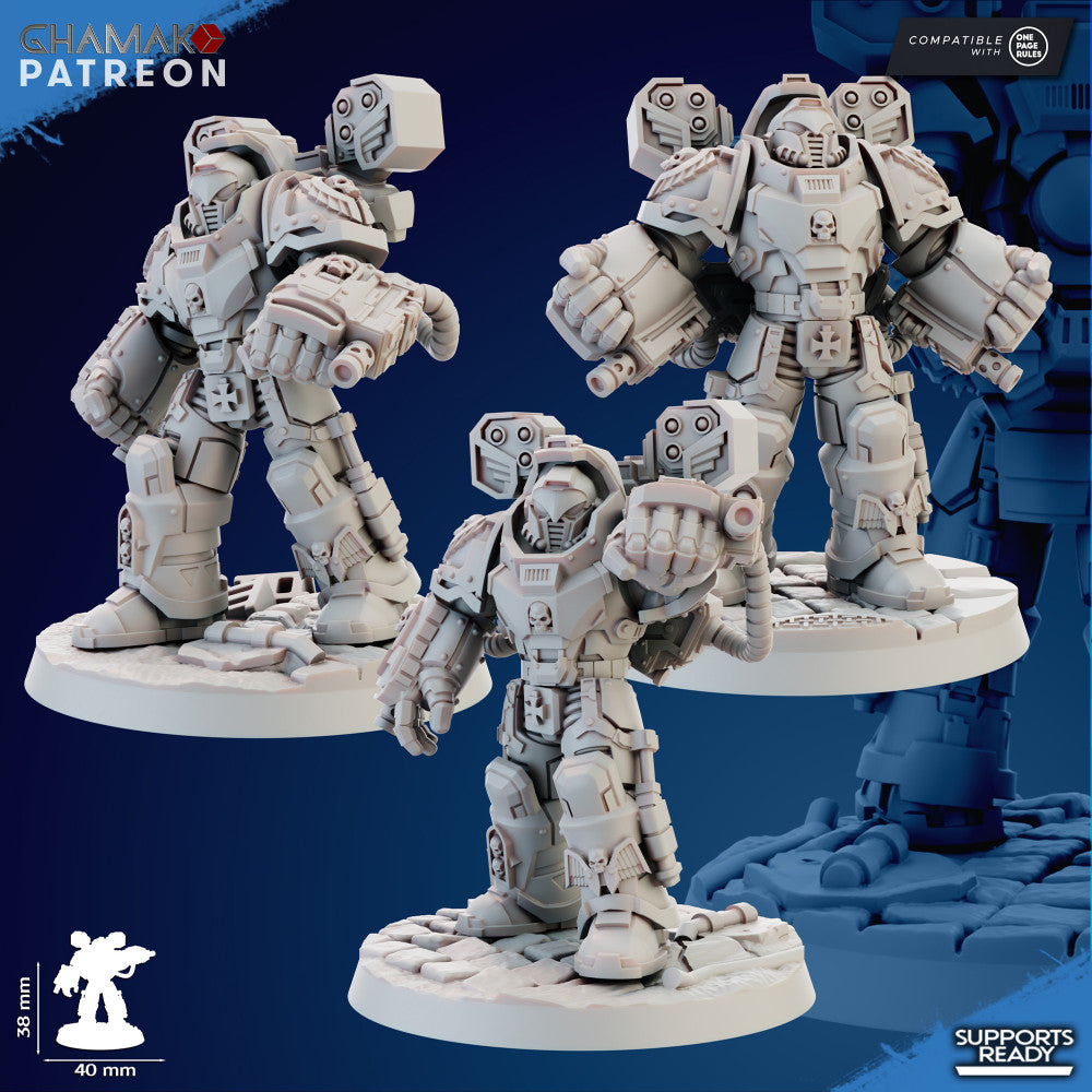 Space Knights Devastator With Hand Flamer (3 Units), proxy miniature, squad, 28mm heroic scale unpainted resin